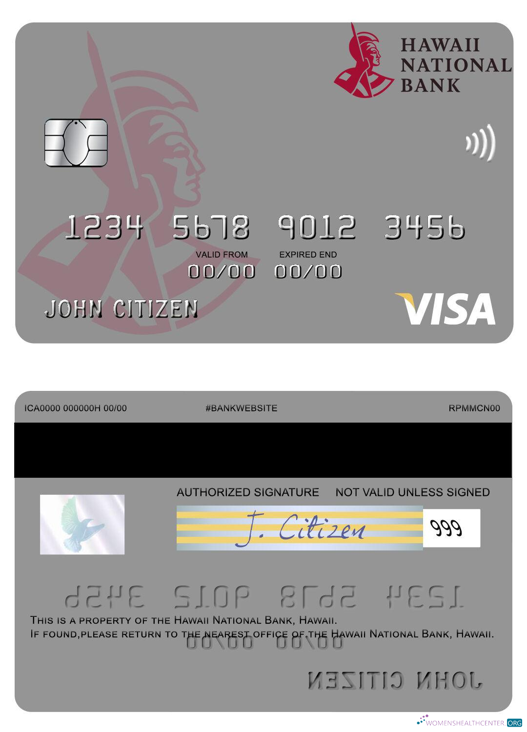 Download Hawaii, Hawaii National Bank visa card Photoshop template